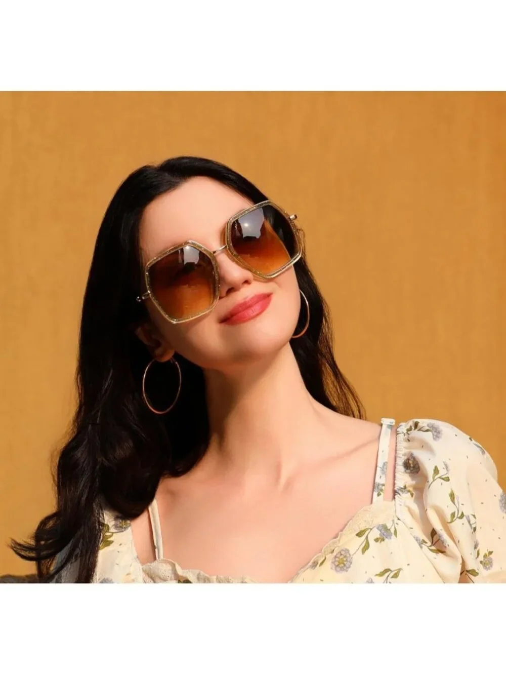 Women's Large Hexagon Inspired Sunglasses Irregular Geometric B2503 Champagne